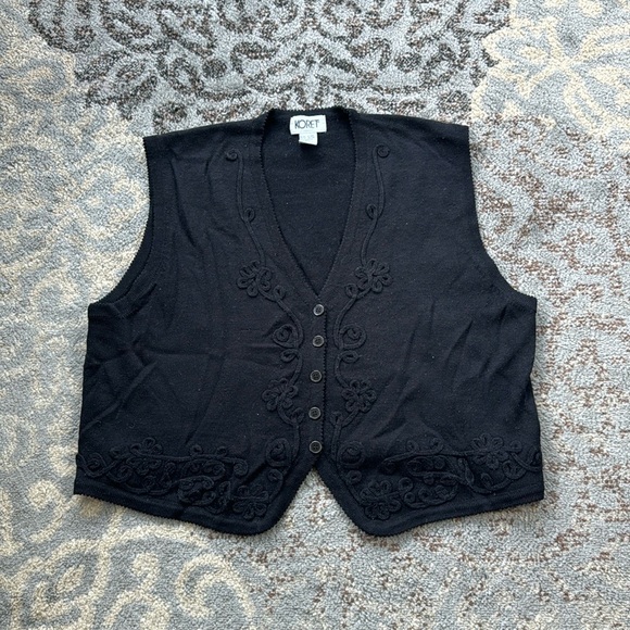 Vintage Koret Wool Blend Embroidered Vest Black XL - Picture 1 of 7